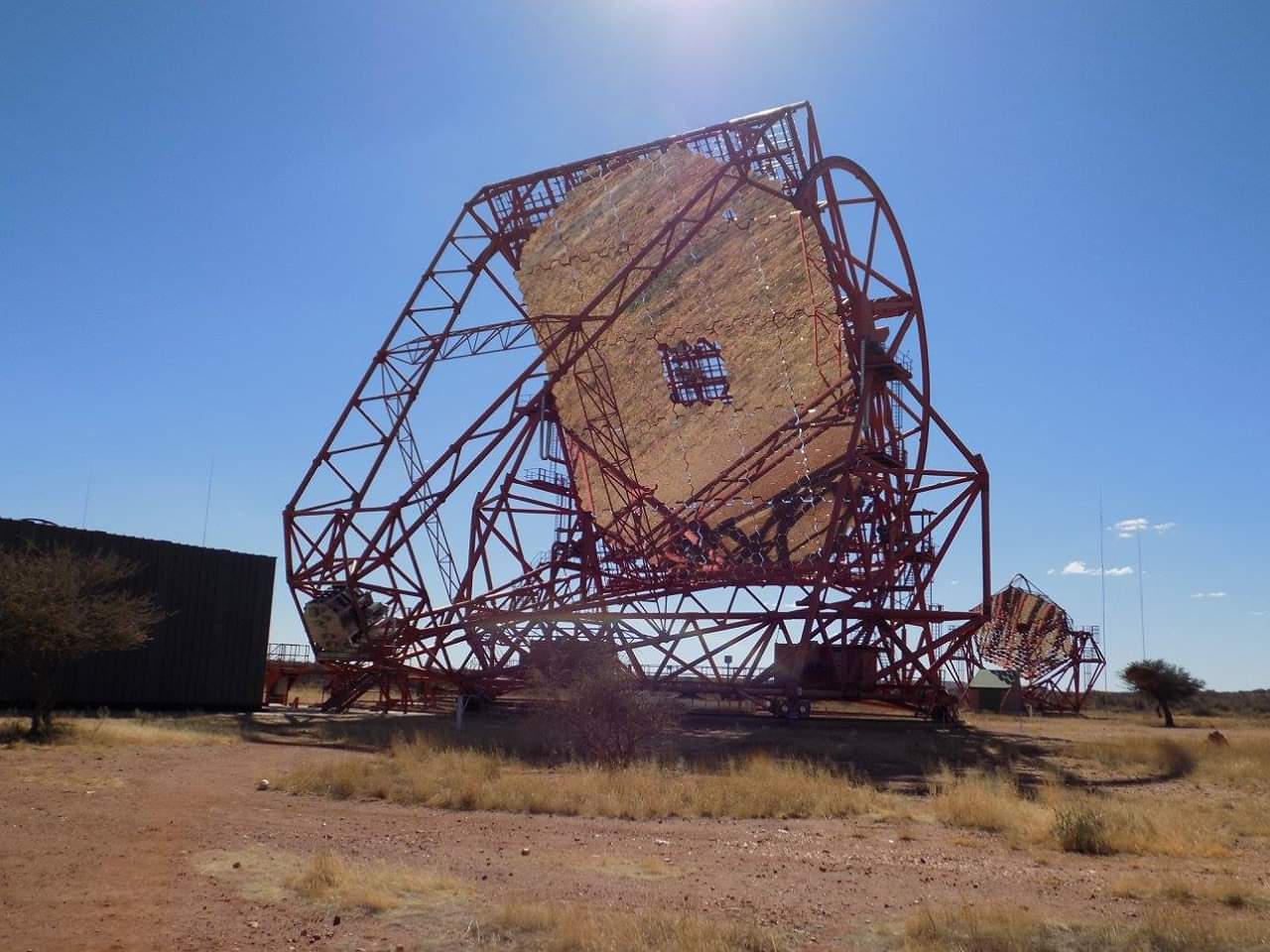 The central 28m telescope. Referred to as CT5 - or “Satan” as we nicknamed her, as she was temperamental to say the least. The building to the left of the shot is a two storey warehouse containing a crane designed to (un-)mount the camera from the structure - just to give you an idea of scale!